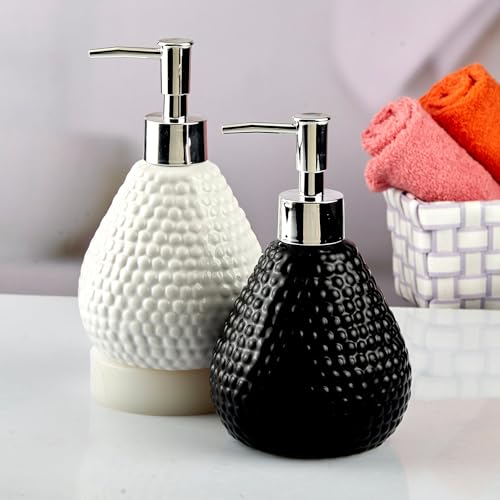 Image of Kookee Ceramic Soap Dispenser with Stylish Refillable Pump Bottle for Bathroom Handwash & Kitchen Wash Basin, Perfect for Hand Soap, Lotion and More, Black, (Set of 1) (10608)
