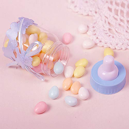 Candy Bottle Baby Shower, 24 pcs Mini Fillable Feeder Style Gift Box with Bear for Party Favors Supplies Boy Girl Newborn Infant Baptism Christening Birthday Decoration 9 x 4cm(12pcs Blue+12pcs Pink) - 4