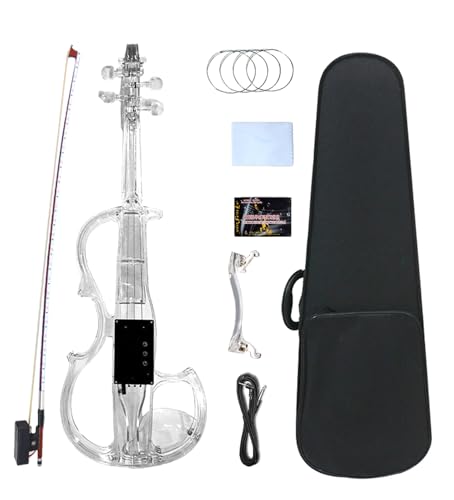 Image of Vetimobato Electric Violin 4 /4 Full Size Solid Wood Silent Violin Set for Adults Beginner Practice Electric Fiddle with Ebony Fittings Hard Case & Bow(4 String Transparent with Light)