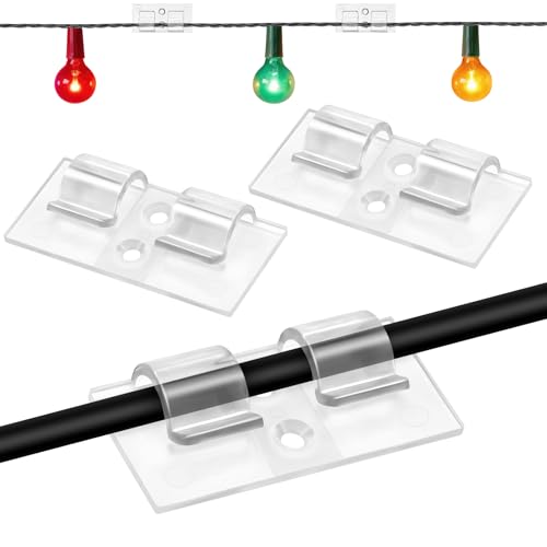 saerryor 30Pcs Outdoor Lights Hooks with Sticky Pad, Self Adhesive Cable Clips Sticky Wire Clips Cable Management Holder for Outdoors Fairy Light Desk Wall Home Office - Image 4