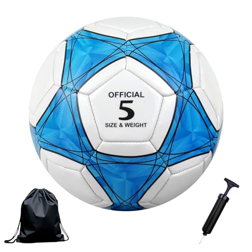 Aipwerer Fußball Ball Größe 5,Kinder Jugend Match Fußball,Wasserdicht Sport Fußbälle Training Ball für Teenager Erwachsene Mit Netz und Luftpumpe (Blau,Nr. 5)