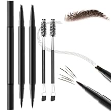 2PCS Microblading Eyebrow Pencil with Brush, 2-In-1 Dual-Ended Waterproof Eyebrow Pen with 4-Fork-Tip & Ultra-Precise-Tip for Hair-Like Natural Eyebrow Makeup, Eye Brow Pencils for Women -Dark Brown