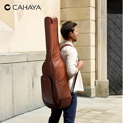 CAHAYA Guitar Case Acoustic Bag - 0.8in Thick Padding Guitar Gig Bag Waterproof PU Design for Easy Cleaning Fits 40 41 42in Acoustic Guitars Travel Acoustic Case with Adjustable Shoulder Straps
