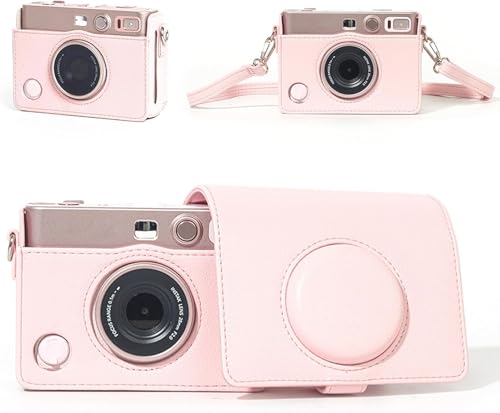 TEHAOUU Camera Case for Instax Mini Evo Light Pink PU Leather Camera Bag with Adjustable Shoulder Strap Soft Protective Cover Compatible with Fujifilm Instax Mini Evo Lightweight & Portable