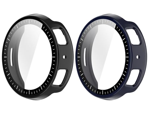 SHEAWA for Amazfit Active Max 48mm �P�[�X �J�o�[ 2�Z�b�g PC+�����K���X�t�B���� �S�ʕی� 9H�d�x ��̌^�ی�P�[�X �ی�J�o�[ �ϏՌ� �A�N�Z�T���[ (�u���b�N+�~�b�h�i�C�g�u���[)