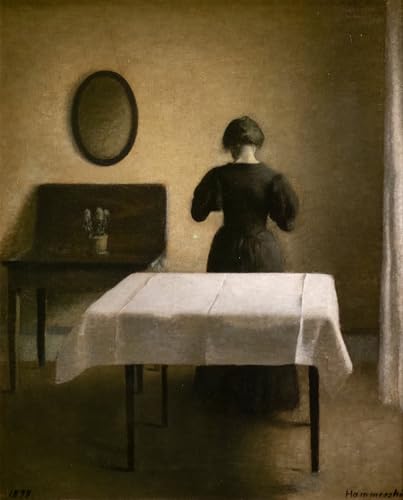 Pintura de Vilhelm Hammershøi con mujer de espalda para decoración de pared en lienzo de 60x90cm