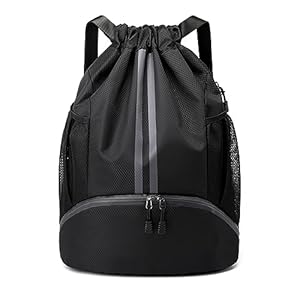 Sports Drawstring Backpack – Water Resistant Lightweight String Gym Bag with Shoes Compartment and Wet Proof Pocket for Women Men
