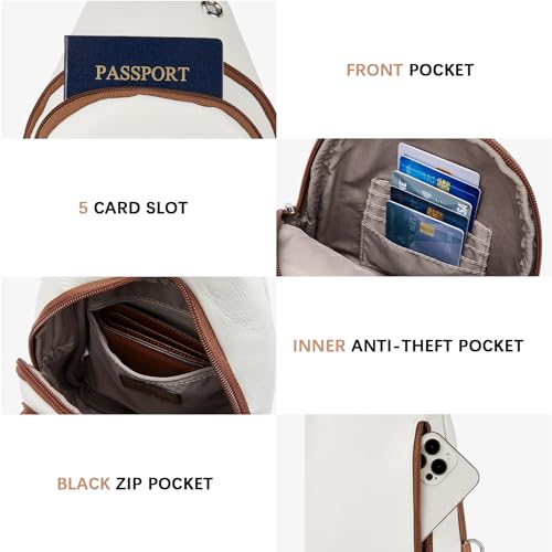 Image of BOSTANTEN Sling Bag Cross Body Bag Trendy Leather Crossbody Purse with Adjustable Guitar Strap for Travel, Beige