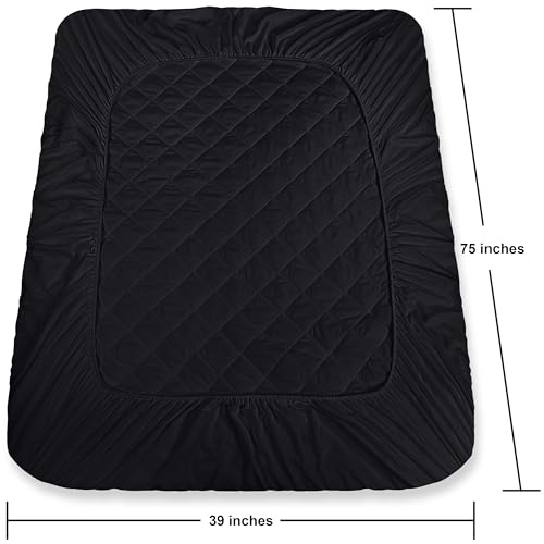 Utopia Bedding Quilted Fitted Mattress Pad, Twin Size, Elastic Fitted Mattress Topper Protector and Cover Stretches up to 16 Inches Deep, Machine Washable (Black)