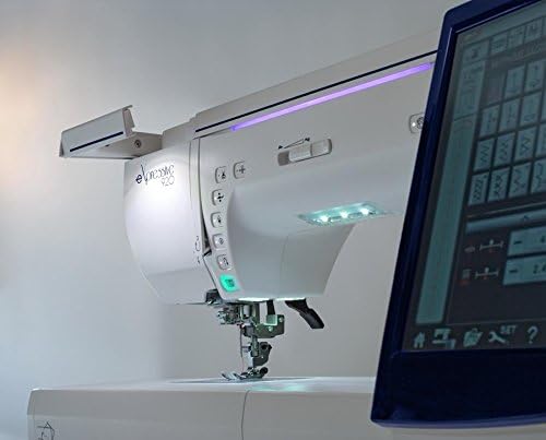 Side view of Elna eXpressive 920 showing LED lighting and control buttons