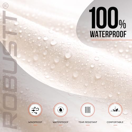 Image of Robustt PVC Waterproof Rain Suit for Men & Women (Size-M to L) White Rain Coat with Hood, Air Vents & Reflective Strip| Bike Raincoat Pants with Elastic Waist & Snap Button Hem| Unisex Rain Jacket