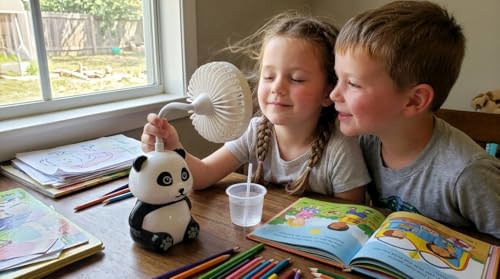 Image of Portable Hand Fan with Panda Design, USB Powered Personal Cooling Fan with Flexible Neck
