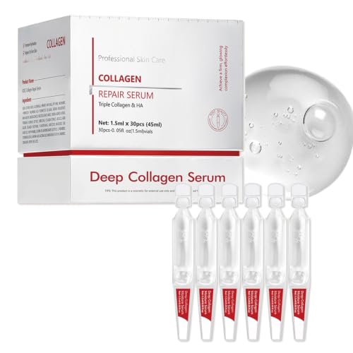 Image of Triple Collagen Serum, Triple Collagen & Hyaluronic Acid Serum, Hyaluronic Acid Moisturiser, Collagen Serum for Face Single-Use Vials Anti Aging & Smooth Wrinkle, Skincare for Women 1.5ml*30pcs