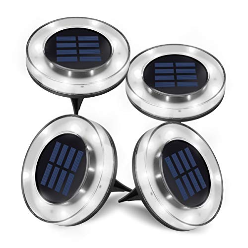 Solar Lights Outdoor, Newest Design Solar Disk Lights Outdoor, Waterproof Patio Garden Pathway In-Ground Lights - White(4 Pack)