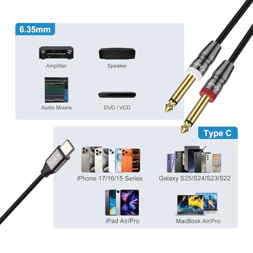 Câble USB C vers double 6,35 mm pour diffuser la musique du Galaxy S25