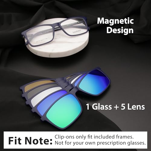 Bauhaus Magnetic Clip on Sunglasses for Men & Women Polarized UV Protection Retro Square Eyeglasses Fit Over Night Driving2