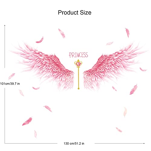 3D Pink Feathers Angel Wings Wall Decals, Mykasen Princess Feather Creative Wall Stickers, Peel And Stick Removable Lovely Wall Decor Art Murals For Girls Baby Kids Bedroom Living Room Dinning Room #TOP2