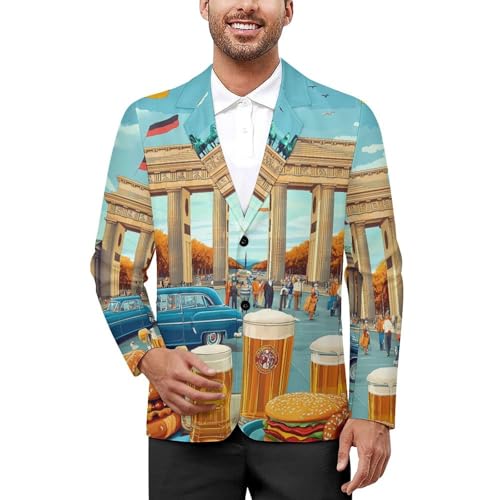German Flag Food Beers Men's Slim Suit Long-Sleeve Prom Tuxedo Classic Two Button Business Jacket
