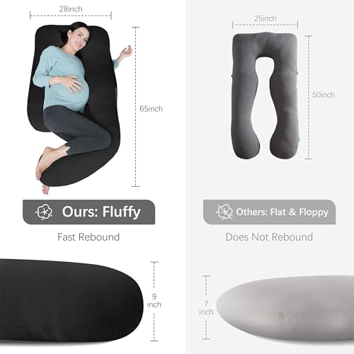 Image of MOON PARK Pregnancy Pillows for Sleeping - U Shaped Full Body Maternity Pillow with Removable Cover - Support for Back, Legs, Belly, HIPS - 65 Inch - Black - Cooling Cover
