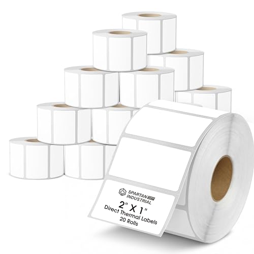 Spartan Industrial - 2" X 1” Direct Thermal Printer Labels (26000 Count, 20 Rolls) - Perforated Shipping Labels, Address, UPC Barcode Stickers for Inventory - Compatible with Zebra and Rollo Printers