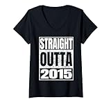 donna straight outta 2015 classic year birth of birthday vintage maglietta con collo a v