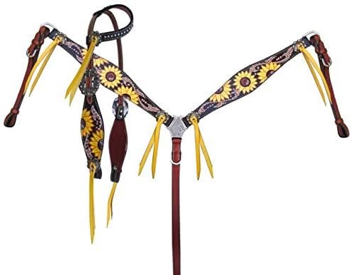 Showman Sunflower Print Overlay Single Ear Headstall & Breast Collar Set