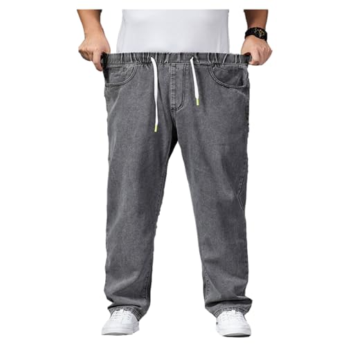 Jean baggy grande taille pour homme avec coupe droite et denim délavé extensible