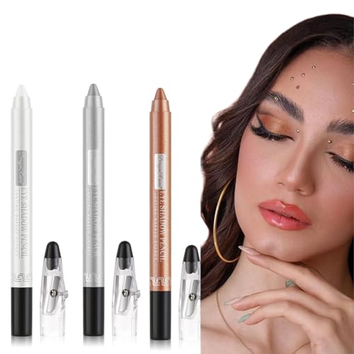 Sombra De Ojos Stick,3PCS Eyeshadow Stick,Sombra de Ojos en Barra Waterproof,Lápiz Sombra de Ojos,Sombra de Ojos Altamente Pigmentada,Barra Maquillaje Ojos,Sombras de Ojos Metálica Brillantes