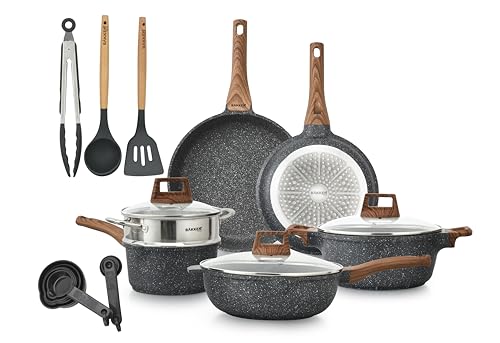 Bakken-Swiss 14-Piece Kitchen Cookware Set โ Granite Non-Stick โ Eco-Friendly โ PFOA, PFOS, and PTFE Free for All Stoves & Oven-Safe - Marble coatin