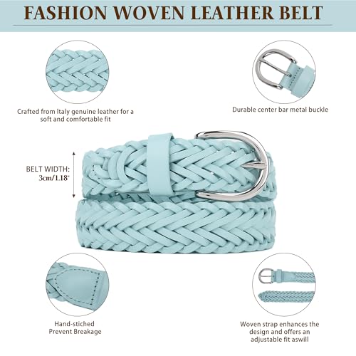 Women Belts for Jeans Dresses Pants,1.2" Fashion Ladies Woven Belt with Gold Buckle,Italian Real Cow Leather4