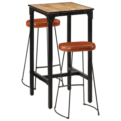 Vetnasa Set de Mesa Alta y taburetes 3 pzas Madera Maciza Mango y Metal Mobiliario, Conjuntos de Muebles, Conjuntos de Muebles para cocinas y comedores Marrón 28,71 KG