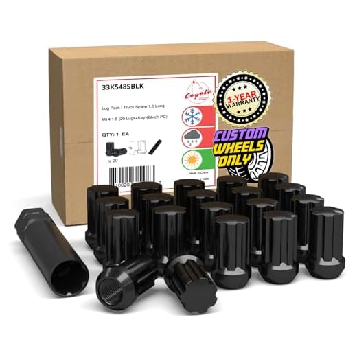 Wheel Accessories Parts Set of 20 Black 14x1.5 Spline Lug Nuts 1.54" Long Truck Small Diameter Locking Lugs Closed End Bulge Acorn 7 Spline Wheel Lug Nut with Key (M14x1.5, Black)