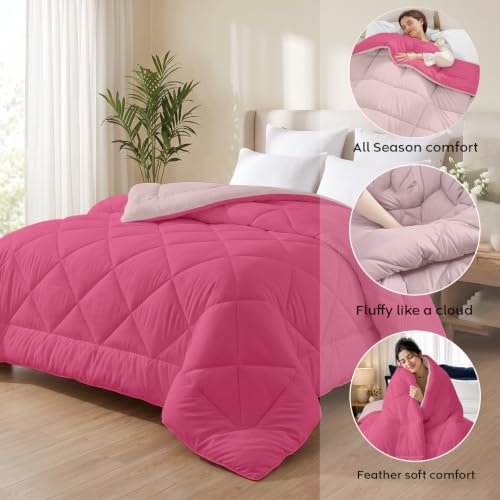 Image of AYKA Reversible Comforter 220 GSM Microfiber Reversible AC Comforter /Blanket for Winter /Quilt /Duvets for King Size Double Bed Comforter (90 * 100, Pink & Peach)
