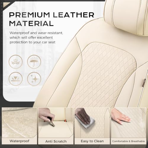 Image of Coverado Car Seat Covers for Front Seats, Leather Seat Covers for Cars, Waterproof Automotive Car Seat Protectors, Front Car Seat Cushions Driver Seat Covers Universal Fit for Most Cars, Beige