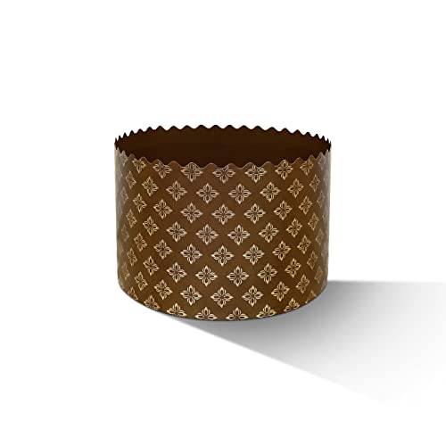 Panettone Paper Mold - Paska Bread Mold For Easter Bread Baking - 450 G - H 3-3/8’’ X W 5-1/4’’ - Medium Kulich Forms Deluxe Brown And Gold Parchment Paper - 12 Pack #TOP4