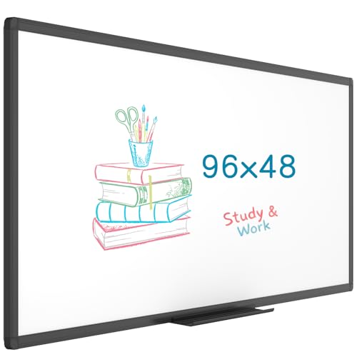 Image of VIZ-PRO Magnetic Dry Erase White Board, 96 X 48 Inches, Black Aluminium Frame