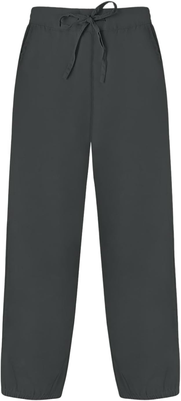 Linen Cotton Capri Pants for Women Loose Fit Straight Leg Drawstring Waist Casual Summer Cropped Pant with Pockets
