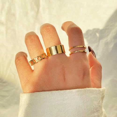 Anel Ajustável Feminino Kit Com 3 Anéis Minimalista Elegante dourado