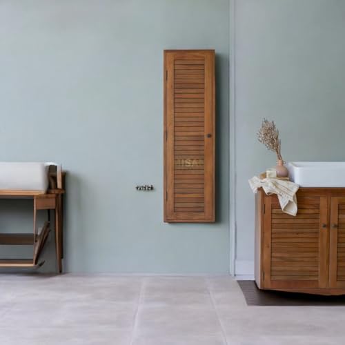 Image of MISAN Athens Solid Wood Column Storage - Rustic Teak Finish | Elegant & Space-Saving Vertical Storage Cabinet for Home & Office