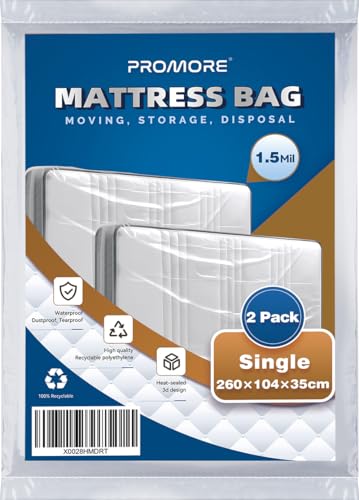 PROMORE Housse de Protection Matelas pour Déménagement et Stockage 100 x 200 cm - 2 Pack Housse à Matelas Plastifiée Plastique Rangement