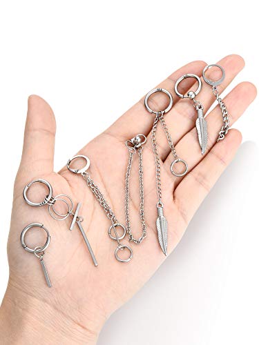 16 Pieces Dangle Hinged Hoop Earrings Stainless Steel Huggie Hinged Hoop Earrings With Long Pendant (Silver) #TOP6