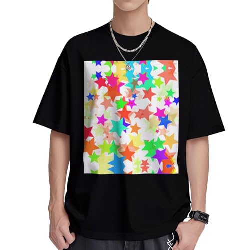 T-shirt coton premium homme col rond droit à motif imprimé étoiles colorées