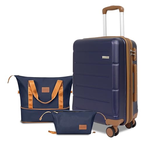 Image of 3-Piece Luggage Set with Carry On Luggage Set 22x14x9 Airline Approved, ABS Hardside Suitcase with 8 Spinner Wheels & TSA Lock, Expandable Suitcase for Men & Women (20 /TB /DB Navy)
