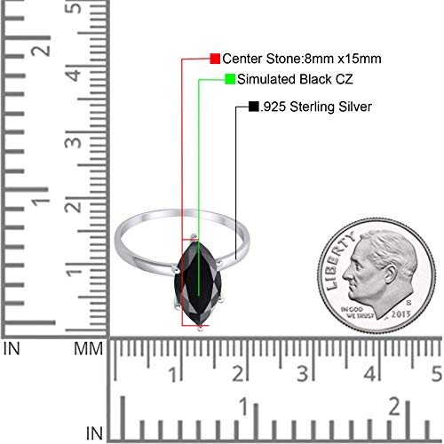 Blue Apple Co. Solitaire Wedding Engagement Ring Marquise Shape Cubic Zirconia 925 Sterling Silver4