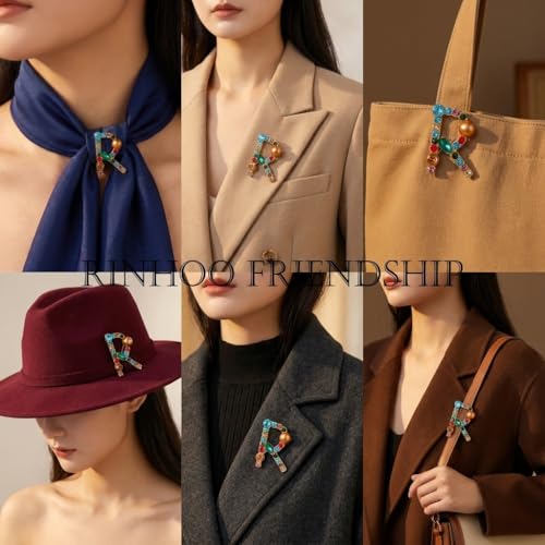 Image of Initial Brooch Pins A-Z 26 Letters Brooches For Women Colorful Enamel Alphabet Pin Pearl Crystal Lapel Pin