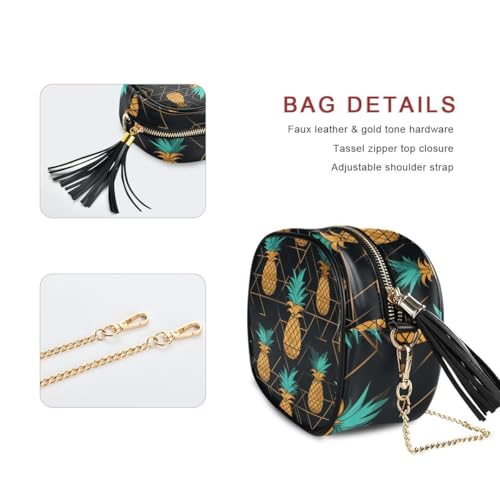 ALAZA Women's Pineapples Geometric on Black PU Leather Crossbody Bag Shoulder Purse with Tassel2