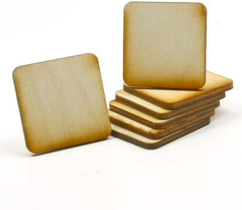 Mylittlewoodshop - Pkg of 100 - Square with Rounded Corners - 1 inch by 1 inch and 1/8 inch Thick Unfinished Wood(LC-SQRD03-100)
