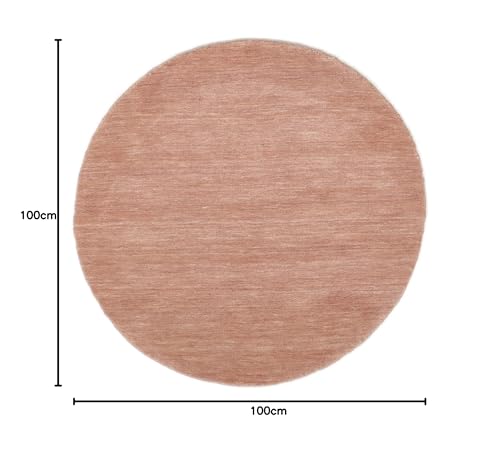 RugVista Handloom, Dywan, Ø 100 cm, Okrągły, Wysoki, Pokój dzienny, Jadalnia, Sypialnia, Korytarz, Czyścić wyłącznie chemicznie, Certyfikat Care & Fair, Różowy