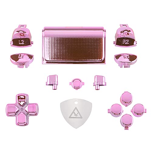 Extremerate Replacement D-Pad R1 L1 R2 L2 Triggers Touchpad Action Home Share Options Buttons For Ps4 Controller, Chrome Pink Full Set Buttons Repair Kit For Ps4 Slim Pro Cuh-Zct2 Controller #TOP2