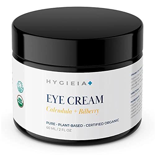 Hygieia + 100% USDA Certified Organic Eye Cream, Calendula and Bilberry Plant-Based Eye Cream, Certified Vegan and Cruelty-Free, Made With Cold Pressed Oils 60ml